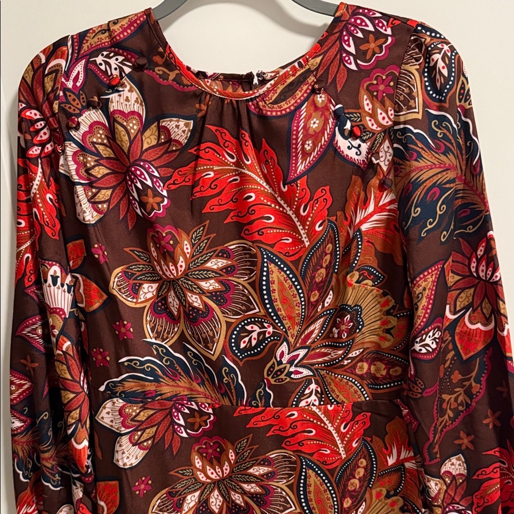 LOFT Red and Brown Floral Long Sleeve Dress - Picture 3 of 11